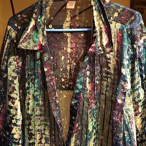 Maggie Barnes for Catherine’s sheer top 4X blue with pattern